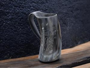 Tasse à corne à boire Viking naturelle fabriquée à la main avec conception de loup Style animal étanche pour camping en plein air fête d'halloween Pâques - Product Image 4