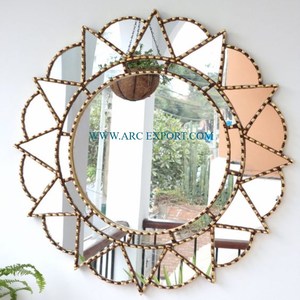 Fabricant de rotin brun couleur fait à la main miroir mural suspendu de grande taille miroir de courtoisie mural écologique de grande taille à vendre - Product Image 4