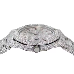 Nueva llegada de lujo 41mm Moissanite diamante Hip Hop reloj completamente Bustdown vidrio antiguo Acero inoxidable banda cuarzo para negocios - Product Image 3