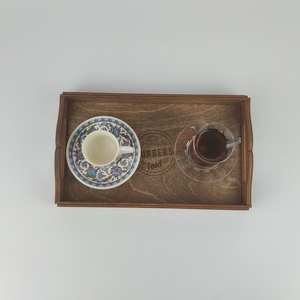 Plateau moderne en bois de noyer pouf avec poignées plateau de service pour la décoration de salon idée cadeau pour la maison - Product Image 2