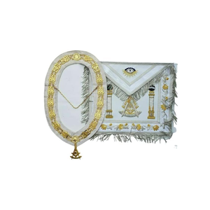 Tablier de maître maçonnique brodé à la main avec chaîne de collier blanc - Product Image 5