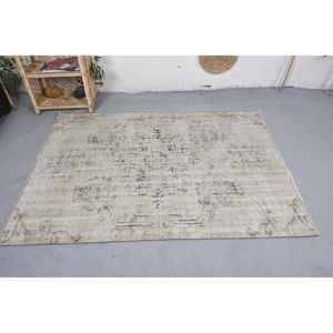 พรมขนสัตว์สีเบจคลาสสิกสำหรับห้องนั่งเล่นขนาด4.3x5.9ฟุตปริศนารูปสี่เหลี่ยมผืนผ้าผ้าทอยางเหนียวสำหรับใช้ในห้องโถง - Product Image 3