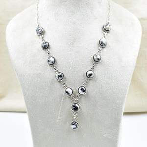 Collier Lariat en argent Sterling buffle blanc fait à la main pour femmes 18 pouces chaîne réglable plaqué or lunette bijoux de réglage - Product Image 1