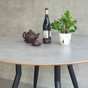 BA68168 120cm Round Dining <b>Table</b> Set Stable and Assembled <b>Wooden</b> Plywood <b>Top</b> with Tapered Iron Legs & Resin Marble Accents - Product Image 5