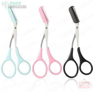 Tijeras de corte de cejas de la mejor calidad, hoja curva con peine, tijeras con mango de plástico, manicura de acero inoxidable de color personalizado - Product Image 2