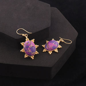 Boucle d'oreille design tortue grande pierre ovale mohave violet cuivre turquoise crochet boucle d'oreille en laiton massif plaqué or pour dames boucle d'oreille goutte - Product Image 1