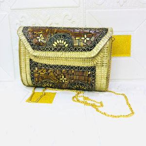 กระเป๋าคลัทช์โซ่โลหะโมเสกสำหรับสุภาพสตรีงานฝีมือนานาชาติงานหัตถกรรมกล่องหลากสีกระเป๋าสะพายข้าง - Product Image 1