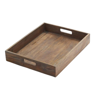 Bandeja de madera para servir, mesa de madera Natural, bandeja para servir comida rápida con mango de Metal, cubiertos, bandeja de madera decorativa - Product Image 4