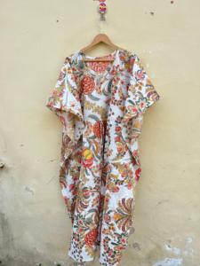 Indien fait à la main 100% coton Kfatan robe pour femmes imprimé fleuri décontracté plage vacances porter pour été automne hiver Bikini couverture - Product Image 4