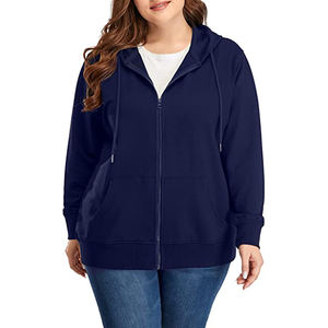 Sudadera con capucha para mujer, de color liso, cremallera térmica, forro polar, talla grande - Product Image 4