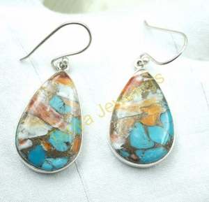 Boucles d'oreilles en turquoise nacrée, boucles d'oreilles en argent sterling 925, boucles d'oreilles pendantes, boucles d'oreilles en pierre orange, boucles d'oreilles pour - Product Image 2