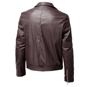 Chaqueta informal de cuero PU ajustada para hombre con cremallera de manga larga y cuello levantado, chaqueta de cuero para motocicleta de color sólido, ropa - Product Image 4