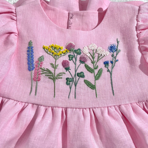 Vestido de lino suave bordado a mano para niñas, estilo informal para el primer cumpleaños de niños pequeños, OEM hecho en Vietnam - Product Image 2