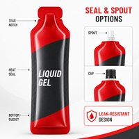 Pochette à bec verseur découpée sur mesure de qualité alimentaire pour suppléments liquides, emballage de gel énergétique rouge et noir avec thermoscellage