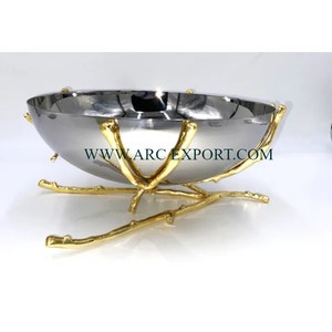 Dessus de table d'hôtel décoration métal acier bols et plats de service alimentaire 3 bols de dates en métal poli miroir avec poignées - Product Image 4