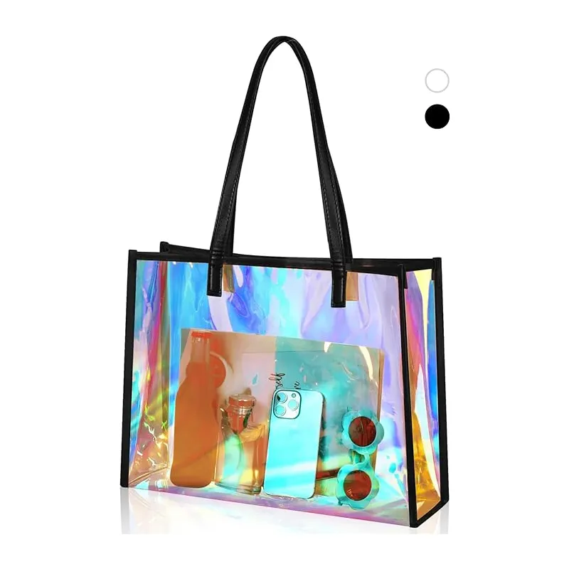 Pvc transparent shopping bag transparent large capacity pvc tote bag beach travel storage gift bag