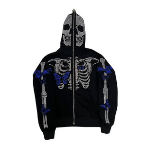 Sudadera con Capucha de Alta Calidad, Corte Regular, Estilo Desgastado, con Cierre, Bordada, Lavado Ácido, Mezcla de Algodón, con Bolsillo para Invierno - Product Image 3