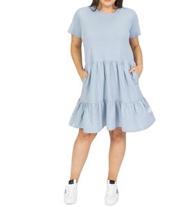 Robes d'été décontractées pour femmes, taille plus, bleu ciel, double épaisseur, vêtements pour femmes, robes midi pour femmes - Product Image 1
