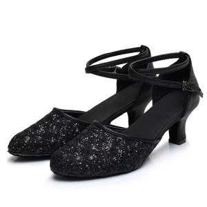 Zapatos de Baile Latino de Salón para Mujer al por Mayor, Tango Salsa con Encaje y Brillo, Parte Superior Cómoda, Suela de Cuero Genuino, Tacón de Algodón - Product Image 2