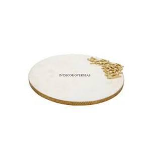 Bandeja de servicio de forma rectangular hecha de mármol de Color blanco de alta calidad con asas de diseñador de hojas de Metal chapadas en oro al precio más bajo - Product Image 4