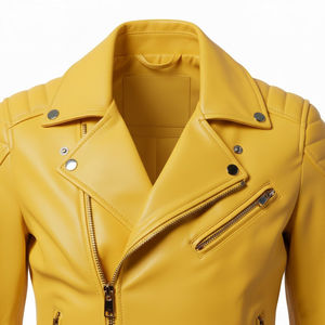 Chaqueta de Motociclista de Cuero Amarillo en Oferta, Servicio de Logotipo Personalizado para Mujer, Venta al por Mayor de Fábrica, Chaqueta de Cuero Genuino para Mujer - Product Image 5