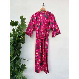 Robe Kimono en Coton Tissé à Imprimé Floral pour Nuit d'Été Indienne, Fourniture ODM, Peignoir Familial et de Demoiselle d'honneur pour la Maison et le Bain - Product Image 2