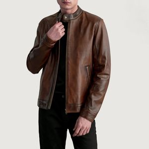 Chaqueta de Motero de Cuero Genuino para Hombre, Estilo Urbano a la Moda, Color Marrón Desgastado, Impermeable, OEM Personalizado Disponible, Venta al Por Mayor - Product Image 3