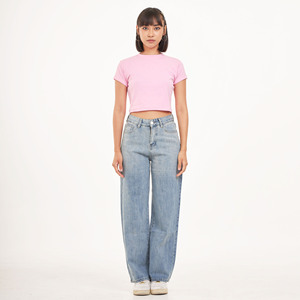 Camiseta recortada Rosa informal para mujer de Babytee Transpirable Anti-Pilling Algodón Secado rápido O-cuello Cuello Tops Precio ecológico - Product Image 1