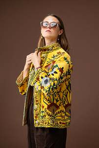 Abrigo de invierno con bordado Suzani de melocotón para mujer, Chaqueta de algodón tejida con patrón Floral para ropa de otoño - Product Image 2