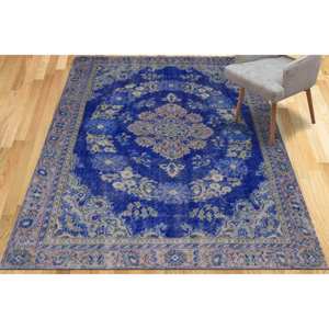 Tapis imprimé : design moderne, tons bleus, motifs orientaux persans, format couloir, avec poils doux - Product Image 2