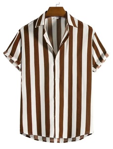 เสื้อซาตินลายทางสำหรับผู้ชาย, เสื้อทรงหลวมสบายกันรอยยับแขนสั้นสำหรับฤดูใบไม้ร่วงไซส์ใหญ่ - Product Image 5