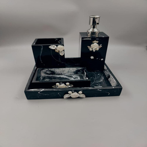 Ensemble de salle de bain moderne en résine, distributeur de savon, porte-brosse à dents, gobelet, accessoires de salle de bain de luxe en chrome, ensemble de salle de bain d'hôtel - Product Image 6