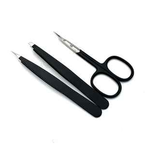 Professional Black Matte Eyebrow <b>Tweezers</b> Custom Logo Stainless Steel Slanted/Pointed Tips Anti-Static Eco-Friendly Brow Eyelash - Product Image 1
