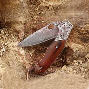 Cuchillo de bolsillo profesional de alta calidad Damasco hoja fija plegable mango de madera cuchillos multiusos - Product Image 5