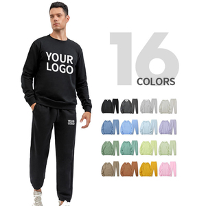 Ensemble de survêtement en coton uni pour homme personnalisé |   Sweat-shirt et pantalon de survêtement |   Logo brodé personnalisé, vêtements de sport OEM 2 pièces - Rapide - Product Image 1