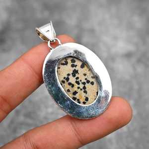Colgante de Jaspe Dálmata, Gema en Plata de Ley 925 Chapada en Oro, Joyería Hecha a Mano, Regalo para Niñas y Mujeres, Certificado IGI - Product Image 2