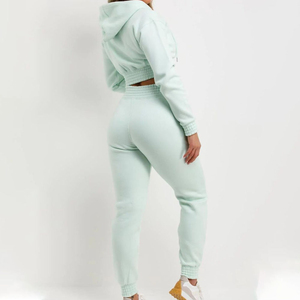 Women's Solid Casual Knitting 2 Piece Long Sleeve Hoodie Sweatpants Sweat Suit Set OEM Service Customized Size Full Sleeved - Product Image 3