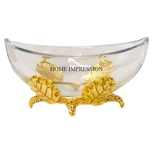 Dernière nouvelle tendance modèle arrivée verre miroir fait bol de forme antique avec des feuilles en métal plaqué or robuste bol de créateur - Product Image 1
