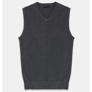 PULL personnalisable homme 100% coton col en V sans manches GRIS motif uni respirant anti-rides anti-rétrécissement logo avant ODM - Product Image 1
