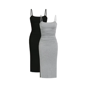 Mini-Robe Léopard Évasée Coupe Ajustée Col Rond Nervuré Sans Manches Uni Printemps-Été Vêtements Femme Bangladesh Écologique - Product Image 1