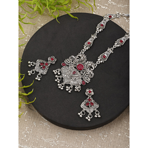 Collier GS Maroon Long Leaf Peacock avec zircon pour les occasions de mariage - Product Image 1