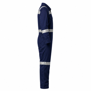 Combinaison de travail antistatique réfléchissante bleu marine pour hommes, combinaison de sécurité en polyester avec bandes haute visibilité pour usage industriel - Product Image 2