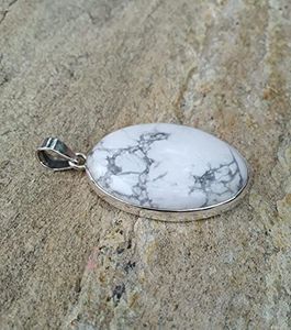 925 Sterling <b>Silver</b> Handmade Howlite Pendant Natural White Howlite Healing Stone <b>Necklace</b> for Women for Anniversary Party Gift - Product Image 3