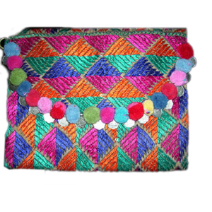 กระเป๋าคลัทช์ปักลายแนวโบฮีเมียนสีสันสดใสเน้นกระจกปอมปอมมีซิปผ้าฝ้ายพกพาความจุขนาดใหญ่สำหรับใช้ในเทศกาลสบายๆ - Product Image 1