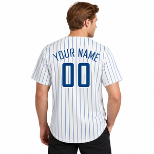 Custom Men's Baseball Jersey White Blue Striped Sublimated Print Moisture Wicking Short Sleeve Regular Fit Teamname 00 - Product Image 6