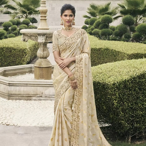 Indian Designer Soft Silk Saree With Beautiful Embroidery Work, Wedding Wear Saree, Designer Party Wear Saree - Product Image 1