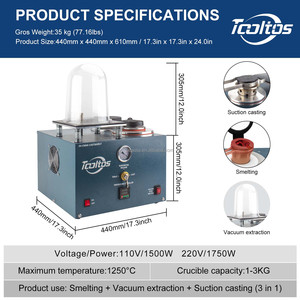 Machine de coulée sous vide Boasta 3 en 1 avec pompe intégrée + four de combustion programmable <span class=keywords><strong>bijoux</strong></span> ensemble d'équipement de coulée de cire perdue - Product Image 2