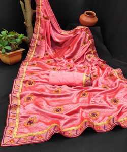 Nouvelle mode Bollywood Style belle Rea couleur dentelle bordure lourde broderie travail Saree avec chemisier non cousu prix le plus bas ethnique - Product Image 4