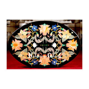 Diseño de interiores, mesas de comedor con incrustaciones de mármol negro para comedor, diseño de incrustaciones de forma ovalada, mesas de mármol para campus universitario - Product Image 1