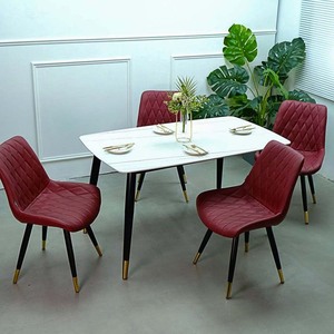 Juego de Mesa de Comedor Aster de 140x80cm Convertible con Tapa de Piedra Bordada y Patas de Acero Inoxidable AKT140 - Product Image 4